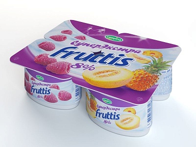 Продукт йогуртный Фруттис 8% 115гр.*16 малина,ананас-дыня (суперэкстра)