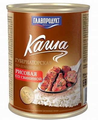 Каша рисовая со свининой "Губернаторская по-домашнему" ГЛАВПРОДУКТ 340гр.*20 ж/б