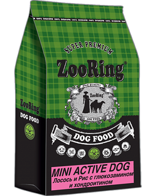 Корм ZooRing Mini Active Dog Лосось и рис 10кг с глюкозамином и хондроитином  Корм для собак (425037)