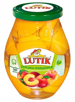 Персики очищенные половинкам в сиропе LUTIK 530гр.*12 ст/б																	