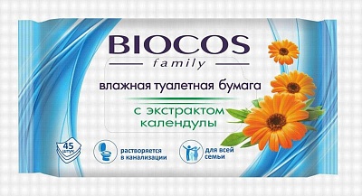 Влажная туалетная бумага "BIOCOS" с экстрактом календулы 45шт.*35 / арт.828344