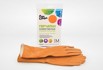 РАСПРОДАЖА Перчатки хоз."FUN CLEAN" универсальные, оранжевые (латексные с хлопковым напылением), размер М (6485) * 60