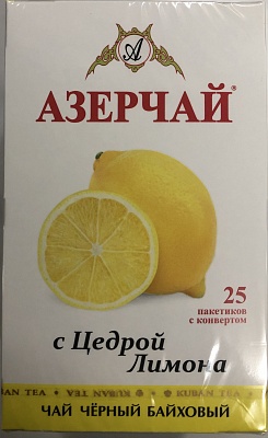 Чай Азерчай черный с цедрой лимона 25 ПАКЕТОВ*1,8гр*24шт (с конвертом) /422341