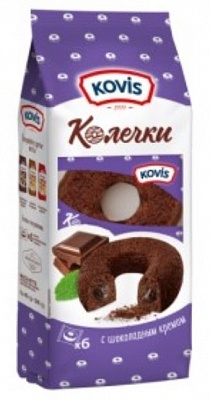 Пирожные Колечки с шоколадным кремом "КОVIS" бисквитные 240гр*6шт Раменский КК