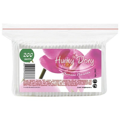 Ватные палочки Hunky Dory пакет (200шт) *36 / 2031