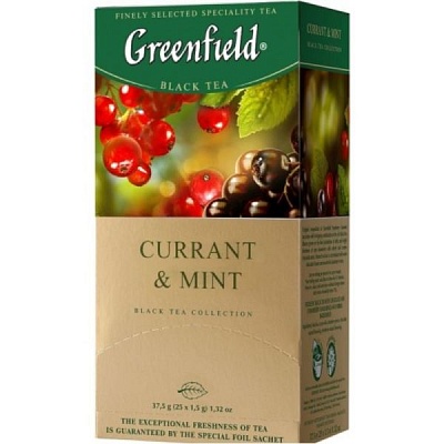 Чай Гринфилд Currant & Mint 25пак*1,8гр*10шт (черный чай с ароматом черной смородины и мяты)