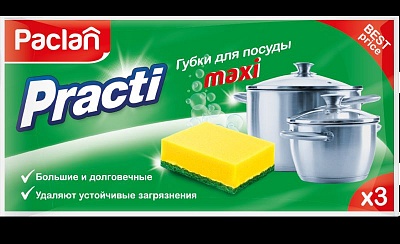 Губки д/мытья посуды PACLAN Practi maxi 3шт.*40 (409120/409121) 