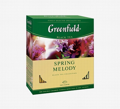 Чай Гринфилд Весенняя мелодия пакет 100 ПАКЕТОВ*1,5гр*9шт (черный) /Орими-Трэйд
