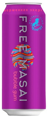 Фри Масаи Совершенная Энергия  Баббл Гам (FREE MASAI PERFECT ENERGY  BUBBLE GUM) напиток б/а 0,45л*12шт ж/б энер.тониз. газированный 