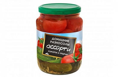 Ассорти овощное Домашние разносолы (томаты,огурцы) 900гр.*6 ст/б