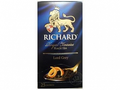 Чай Ричард 25 ПАКЕТОВ*2гр*12шт Lord Grey 1 черный цейлонский с бергамотом,лимоном,цитрусом