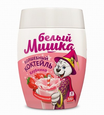 Молочный коктейль Белый мишка Клубника 300гр*12 пэт/б