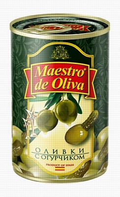 Оливки Маэстро де Олива на огурчике в оливк. масле 300гр.*12 ж/б