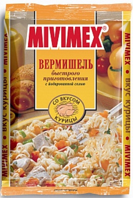 Вермишель б/п MIVIMEX 50гр*100шт со вкусом курицы (пакет)