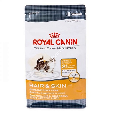 Royal Canin Хэйр энд Скин 0,4кг*12шт д/взрослых кошек в целях поддерж.здоровья кожи и шерсти (25260040R0)
