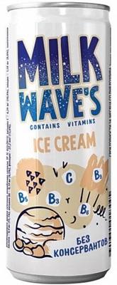 Милк Вэйв'с со вкусом айскрим (MILK WAVE'S ICE CREAM FLAVORED) б/а напиток средненгазированный  0,25л*12шт Ж/Б